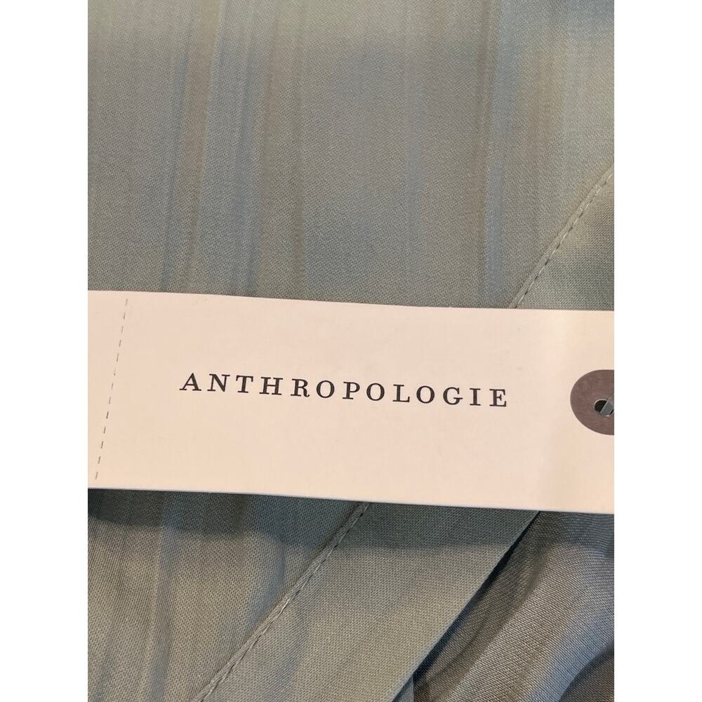 Anthropologie NEW Large Blouson Sleeve Satin Open‎ Back Blouse Mint Green V Neck - Picture 7 of 12